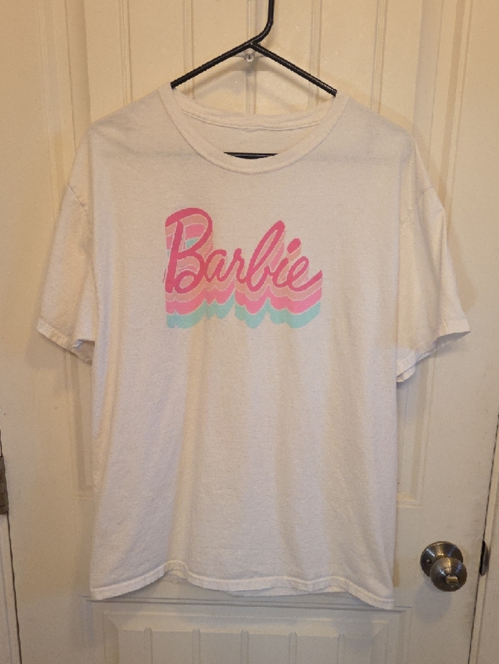 Barbie White Tee with Pink & Aqua Wave Script - Picture 3 of 6